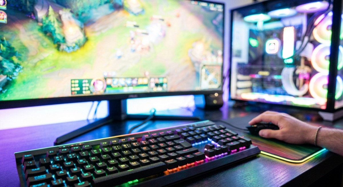 Beleuchtetes Gaming-Setup mit Maus und Tastatur